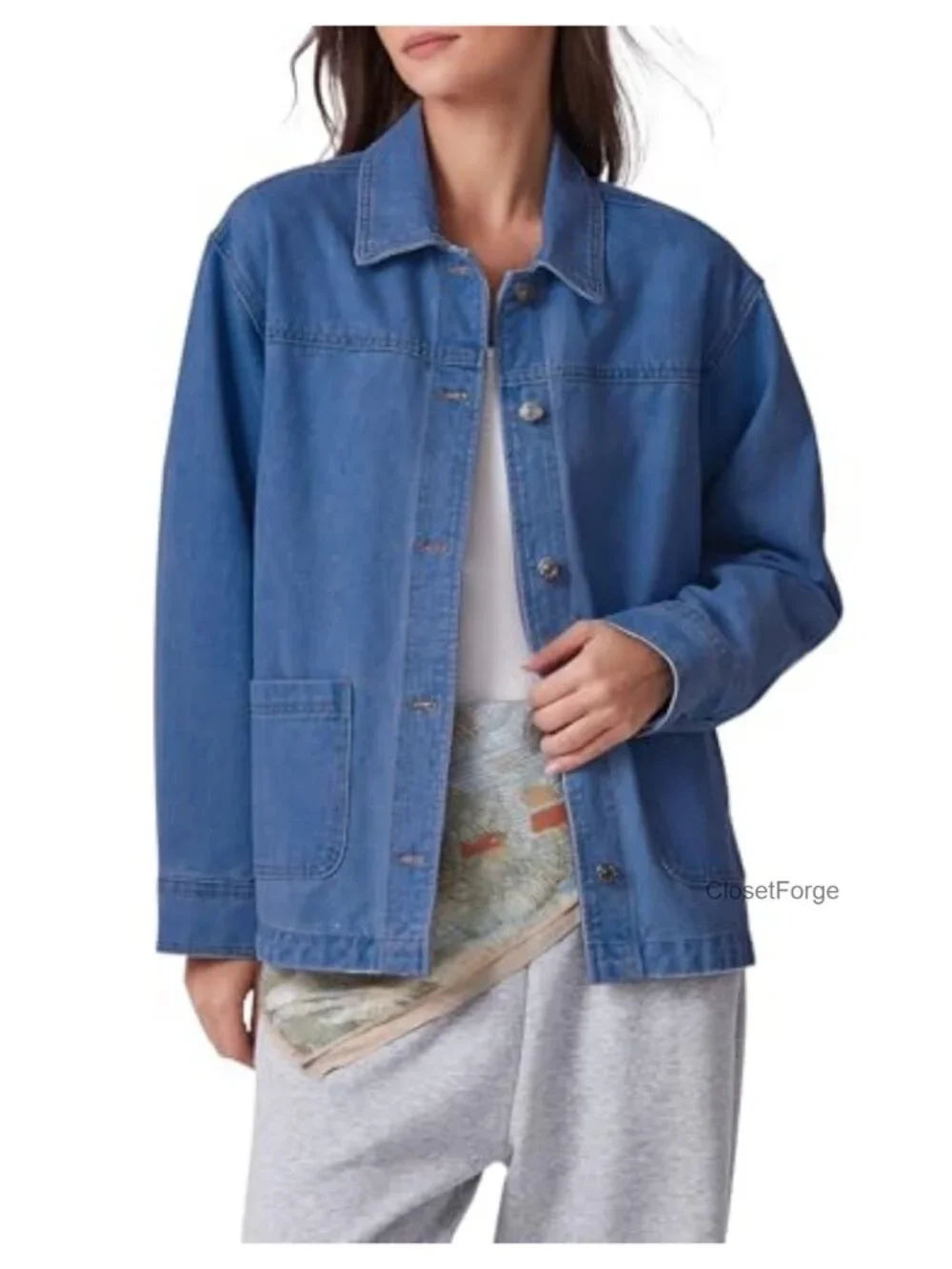 Oversized Denim Jacket Shacket Button Down Long Sleeve Jean Coat